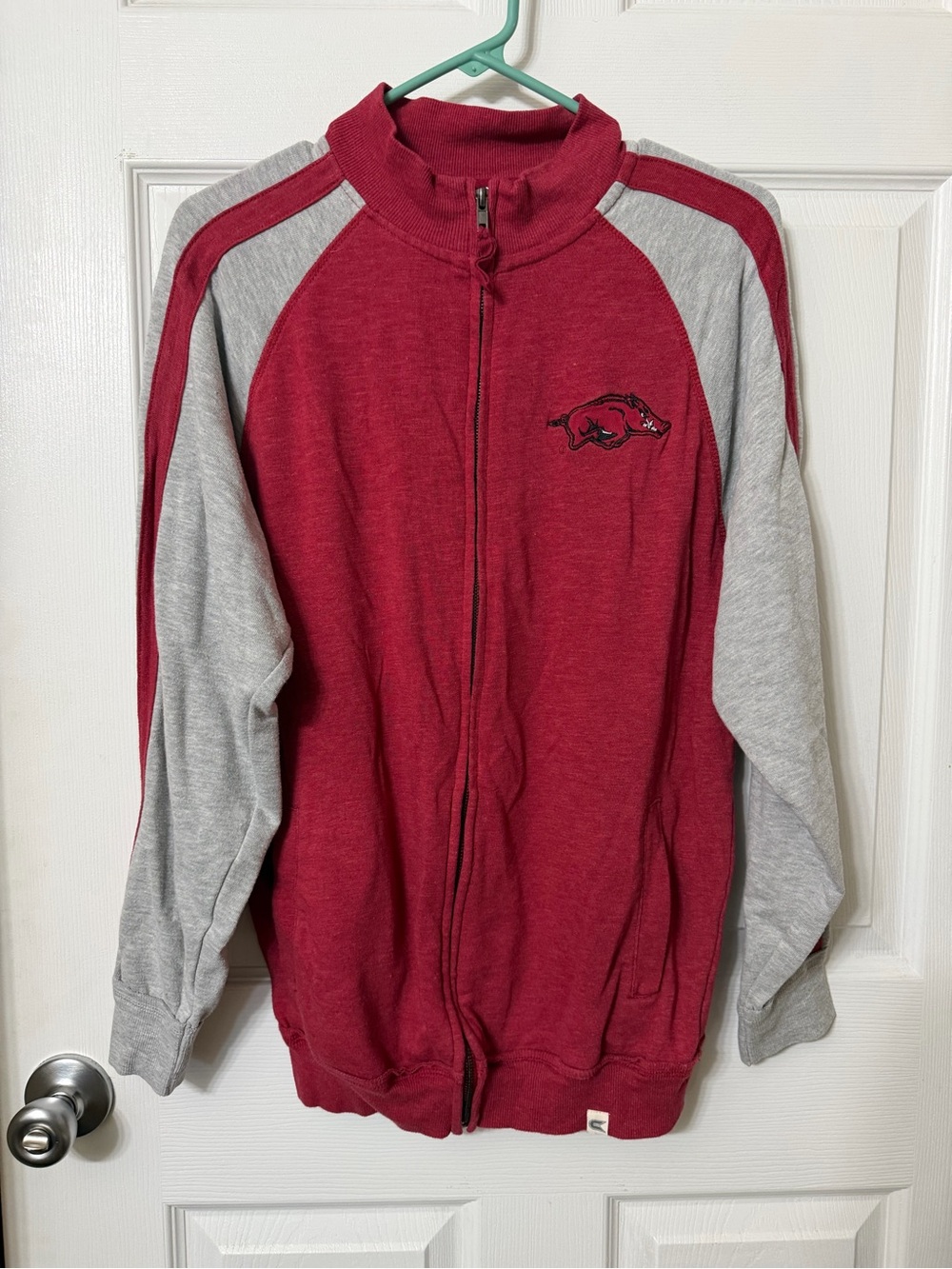 Men's Maroon and Light Gray Full-Zip Track Sweater Jacket